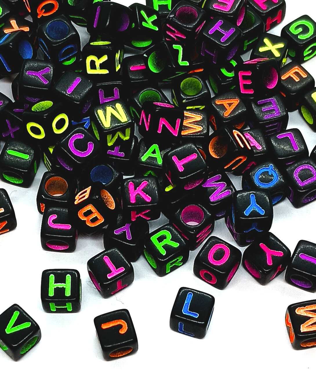 100pcs 6mm cube mixed black + neon colours letters acrylic alphabets lbeads