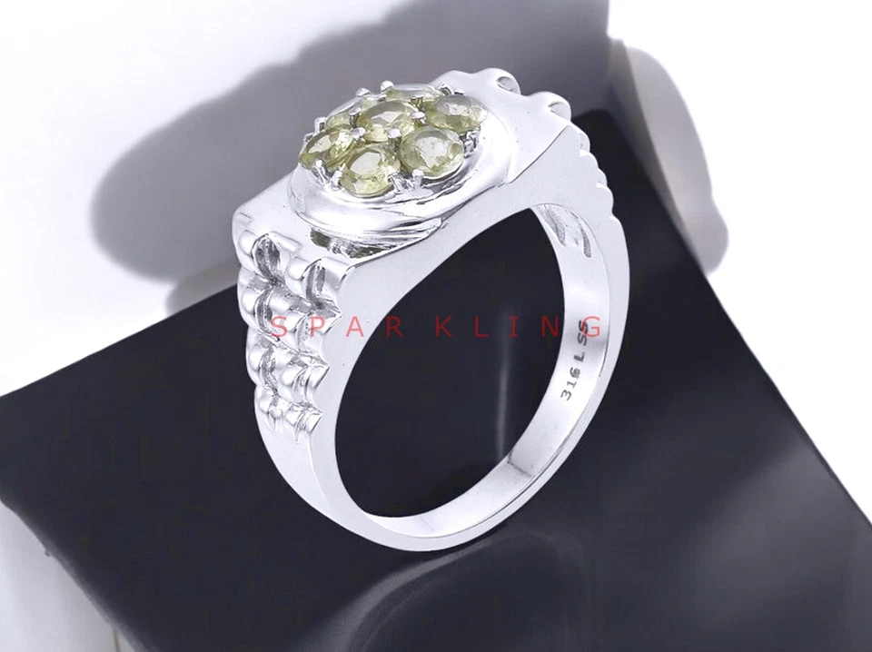 Peridot Round Cut Gemstone With 925 Sterling Silver Ring For Men's #E323 - Image 3 of 4