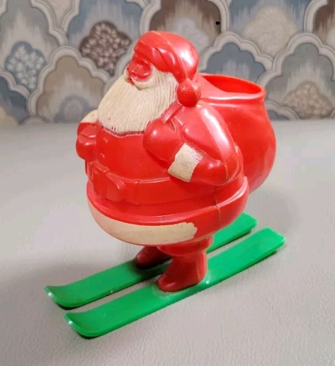 Vintage Christmas ROSBRO/ROSEN Hard Plastic SANTA on Skis Candy Container |  eBay