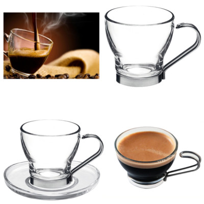 Cabilock Set 3 Tazze da Caffè e Bicchieri in Vetro Trasparente per Colazione, Tazze da Latte Manico, Adatte per Casa, Ufficio e Ristoranti