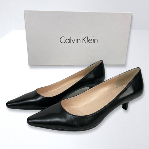 Women's CALVIN KLEIN Diema Kidskin Black Pump Kitten Heel Dress Shoes Size   M 767959291346 | eBay