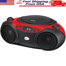 Portable CD Boombox AM FM Radio LED Display Aux Input Battery AC Power Black/Red