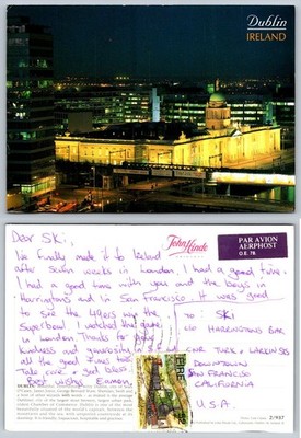 Vintage Dublin Ireland Custom House Night View Postcard John Hinde Posted 1980s