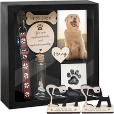 8.6'' Pet Memorial Gift Shadow Box Black Collar Holder Picture Frame Pet Paw Ink