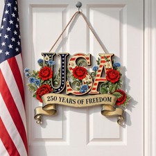 Wooden 250th Anniversary USA Front Door Sign 4th of July 250 Years of Freedom...
