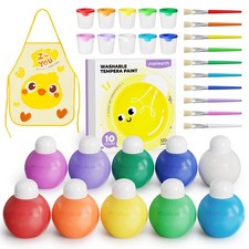10 Colors Washable Tempera Paint Set, 4.06oz(120ml) Non Toxic Finger Paints f...