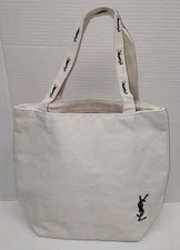 YSL BEAUTE Parfums Beige Canvas Tote Black Embroidered Logo w/ Pink Lining GWP