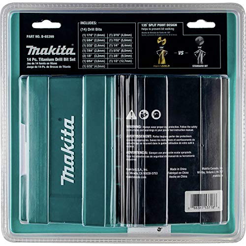 Makita B-65399 Impact Gold 14 Pc. Conjunto de brocas de titânio, 1,27 cm. Haste sextavada