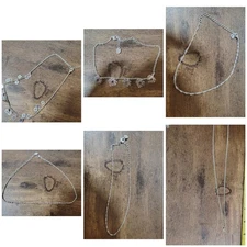 Claire’s Jewelry Lot  Necklace Set NEW Silver. 6 Pieces Charms Flowers Hearts 