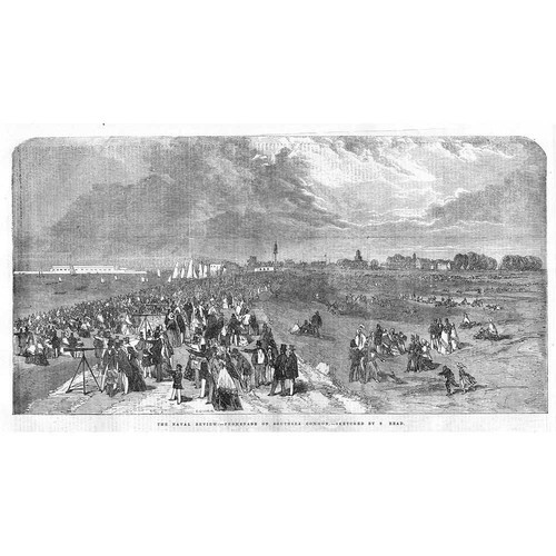 NAVAL REVIEW Promenade on Southsea Common - Antique Print 1856