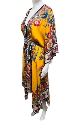 Flying Tomato Tropical Tapestry Kaftan Dress Size M 8-10 BOHO Asymmetric Kimono
