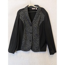 Chicos Women's Blazer Jacket Size 2 Large Black Gray Leopard Print 3 Button