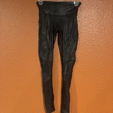 Spanx Faux Leather Moto Leggings Slimming High Rise Sz S Power Waistband