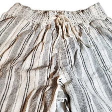 Rewash Linen Capri Pants Womens Small Navy Blue Striped Drawstring Boho Beachy