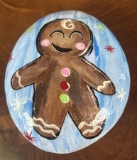 Hand Painted Rock "Happy Gingerbread Man” Collectible Garden Decor Art Gift