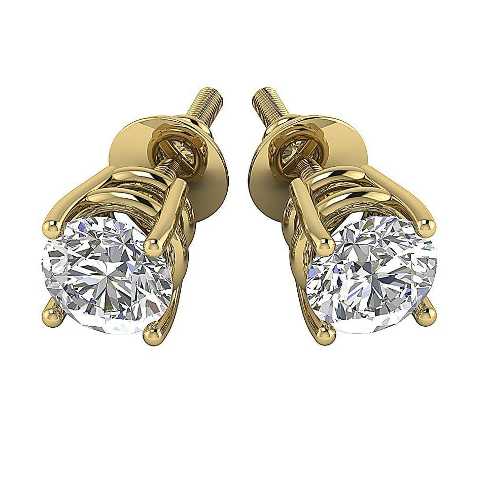 I2 1.25 Carat Genuine Diamond Basket Prong Set Solitaire Studs Earrings 14K Gold - Image 4 of 4