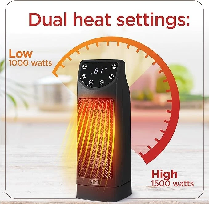 BLACK+DECKER Oscillating Space Heater Remote Control 1500W BHT907R - Black - Image 2 of 4