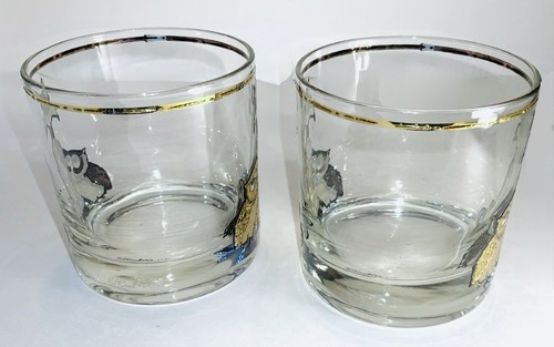 Vintage MCM Culver "Owl & The Pussy Cat" 22k Goldrand Cocktailgläser - Bild 4 von 11
