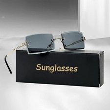 Rectangle Rimless Frame Sunglasses Gradient UV400 Lens Unisex Retro Glasses