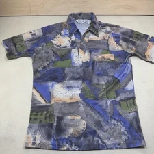 Vintage Resort Ware Rialo Dagger Collar Disco Shirt Mens Art Colorful 70s Camp M