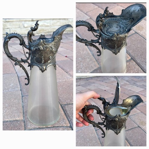 Ornate Antique Victorian Threaded Glass & Silver Plating Carafe/Pitcher/Ewer - Picture 1 of 18