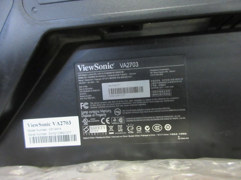 Viewsonic VA2703-LED 27" Full HD 1920 x 1080 Widescreen LED Monitor-NO STAND - Image 4 of 4