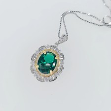 Emerald Necklace - 18KGP  Sterling Silver - Gemstone Flower Emerald Pendant -