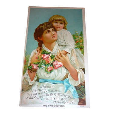 #ad Antique Dobbins Electric Soap Trade Card The Two Sisters Worcester Dictionary Ad $11.83