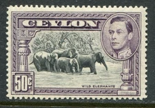 Ceylon 1938-48 50c perf 14 SG 394c hinged mint (cat. £140 as u/m) aged gum 'B'