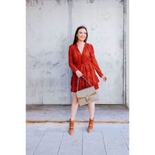 Ulla Johnson Josette Eyelet Ruffle Mini Dress Umber Red Long Sleeve Size 0