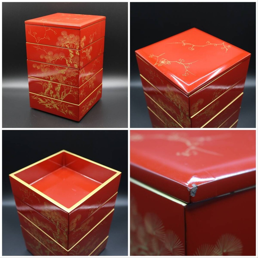 Jubako Bento Box Japanese Toso set utensils Vermilion lacquered Choshi Sake stan