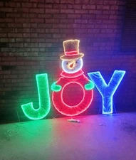Joy Snowman Light Up Sign 48in High Brightly Lit Red, White, Blue, Green Letters