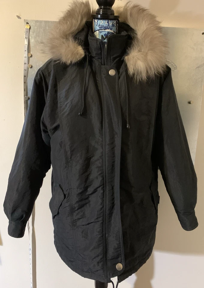 IZZI Parka S Black Real Fox Tail Fur Trim Removable Hood Retro 90s Style Y2K - Image 4 of 4