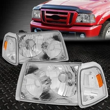 FOR 01-11 FORD RANGER CHROME HOUSING AMBER CORNER HEADLIGHT REPLACEMENT HEADLAMP