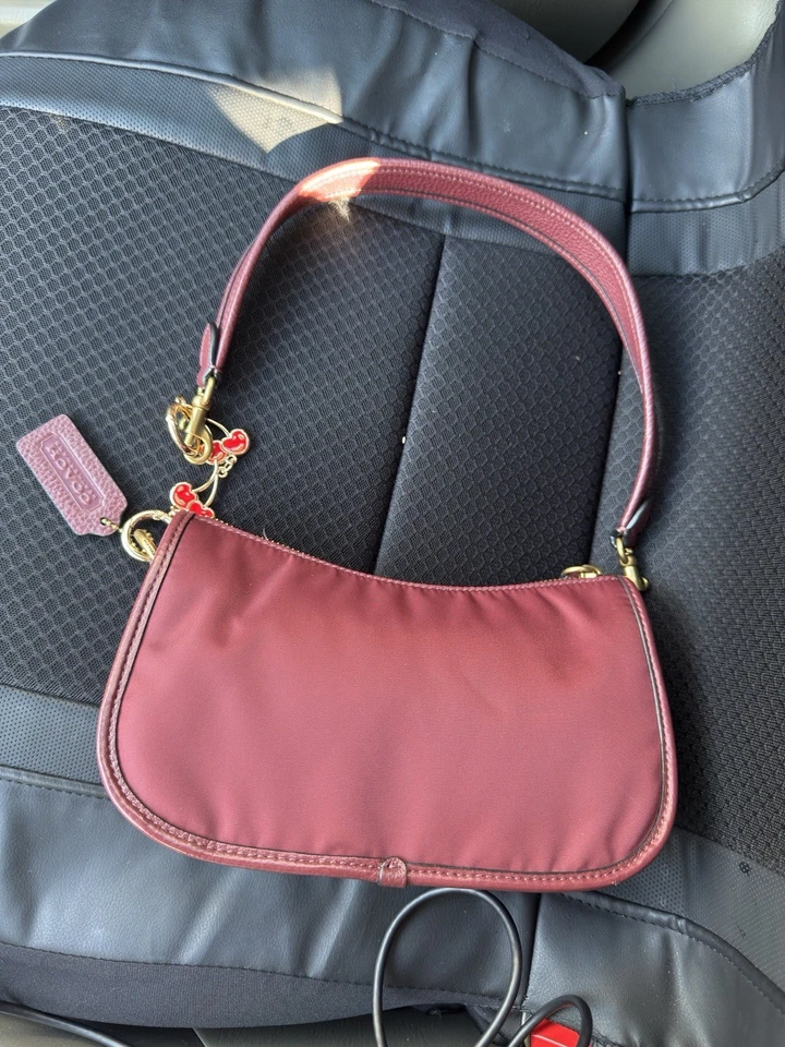 Coach Swinger Bag In Nylon with Leather In Burgundy Crossbody - Image 2 of 4