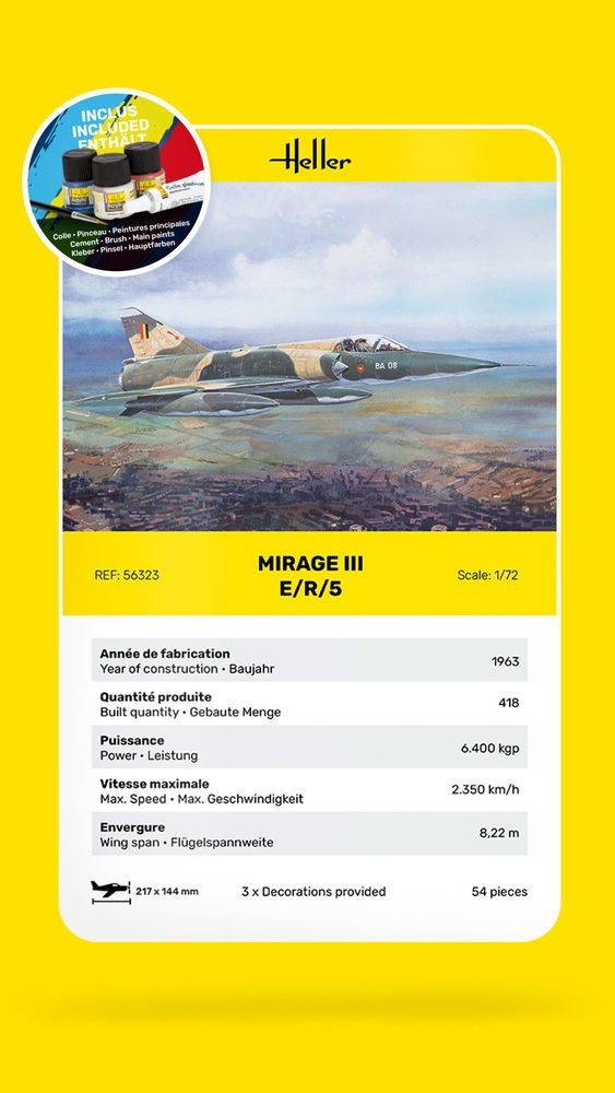 Coffret cadeau Mirage III E 1/72 Heller 56323 kit complet de modélisme pour collectionneur