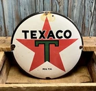 Vintage Texaco Star Logo Porcelain Metal Pump Plate Domed Sign