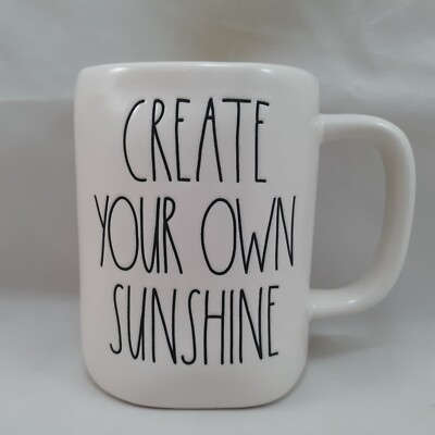 Rae Dunn Create Your Own Sunshine Mug White Ceramic Black Letters New Magenta