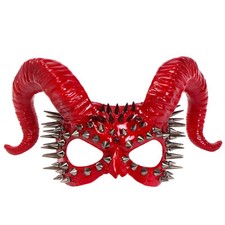 Demon Steampunk Spikes Devil with Back Twisted Horns Masquerade Eye Mask RED