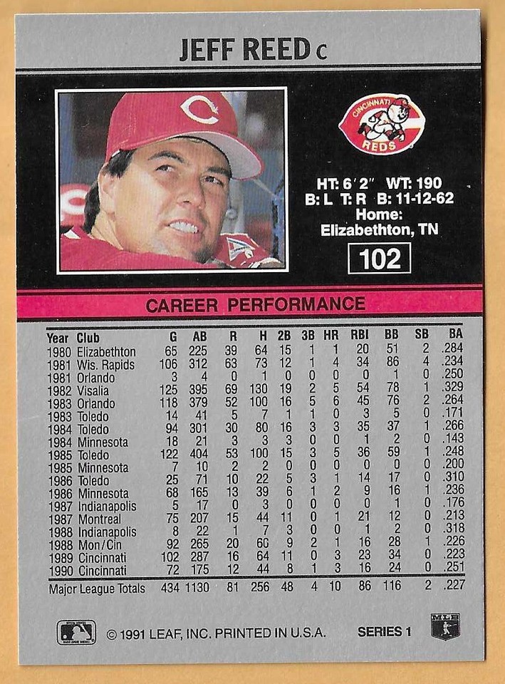 JEFF REED CINCINNATI REDS #102 - LEAF NM-MT 1991 | eBay