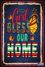GOD BLESS OUR HOME 8"X12" METAL SIGN INSPIRATION RELIGIOUS PATRIOTIC DECOR