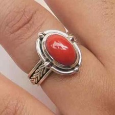 Beautiful Coral Gemstone Ring Handmade 925 Silver Statement Ring All Size R187