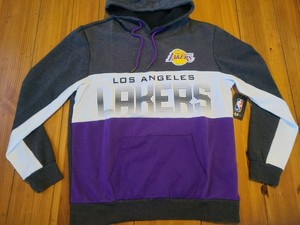 La Lakers Hoodie Nba Size Large Gray Purple Yellow Hooded Sweatshirt Ebay