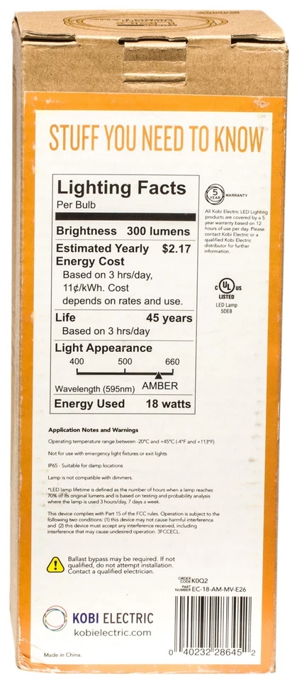 Kobi Electric K0Q2 EC-18-AM-MV-E26 LED Corn Light E26 Base HID Replacements - Image 4 of 4