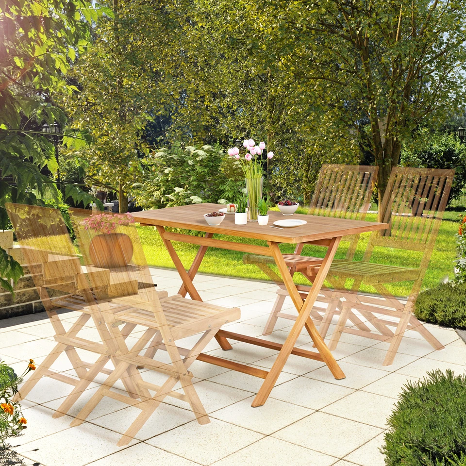 Gartentisch Klapptisch Balkontisch Teak Holz Klappbar Massiv Gartenmöbel Garten - Bild 2 von 4
