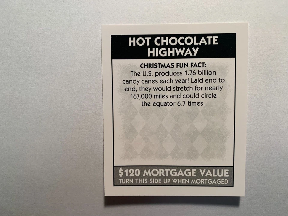 Monopoly Christmas HOT CHOCOLATE HIGHWAY Title Deed Card GAME REPLACEMENT PIECE - Image 3 of 3
