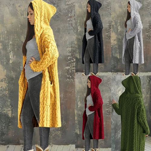 Womens Winter Warm Cardigan Coat Outwear Long Sleeve Jacket Hooded Knit Sweater - Picture 8 of 29
