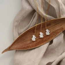Natural Shell Rabbit Cute Dainty Pendant 14K Gold Filled Chain Women Necklace