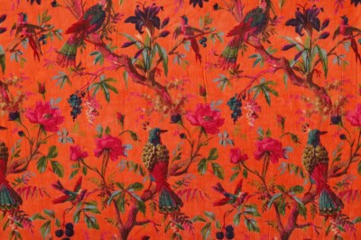Luxury Soft Velvet Bird Print Fabric Indian Dress Sewing Upholstery  Fabric