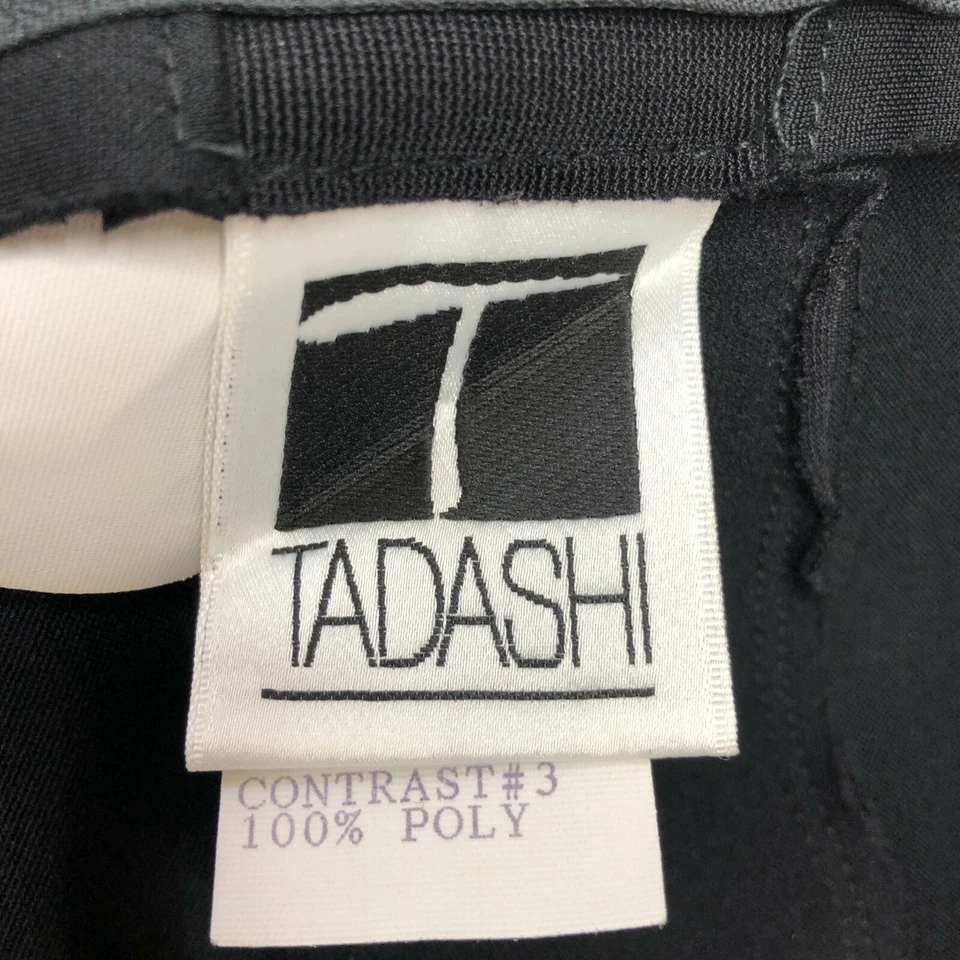 Vestido maxi vintage Tadashi Shoji preto manga gorro malha pescoço falso ilusão 12 AP - Imagem 3 de 4